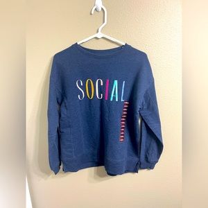 WildFox Social Embroidered Sweatshirt Sweater Blue XS Sift Cozy